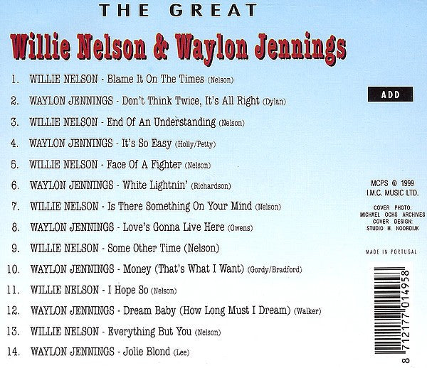 Willie Nelson, Waylon Jennings : The Great Willie Nelson & Waylon Jennings (CD, Comp)