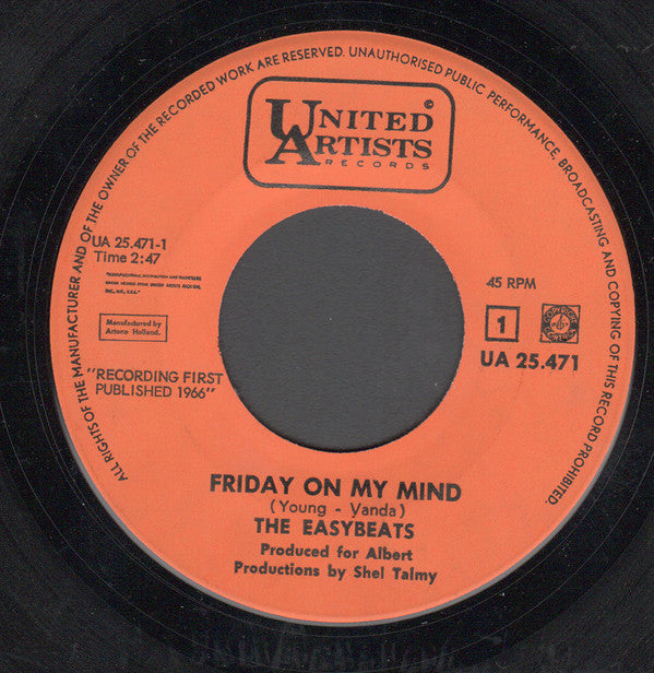 The Easybeats : Friday On My Mind c/w Made My Bed: Gonna Lie In It (7", Single)