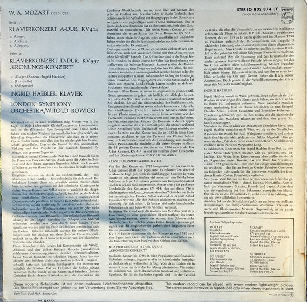 Wolfgang Amadeus Mozart, Ingrid Haebler, London Symphony Orchestra / Witold Rowicki : Klavierkonzert Nr. 12 A-dur, KV 414 / Klavierkonzert Nr. 26 D-dur, KV 537 „Krönungs-Konzert” (LP, RP, Thi)