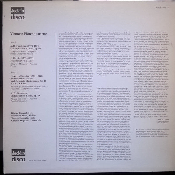 Anton Bernhard Fürstenau, Joseph Haydn, Franz Anton Hoffmeister ‎– Günter Rumpel, Marianne Kurtz, Shigeru Onozaki, Carolyn Hopkins : Virtuose Flötenquartette (LP)