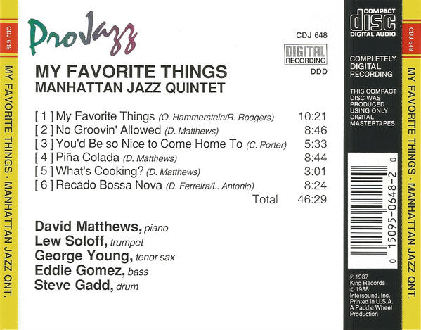 Manhattan Jazz Quintet : My Favorite Things (CD, Album)
