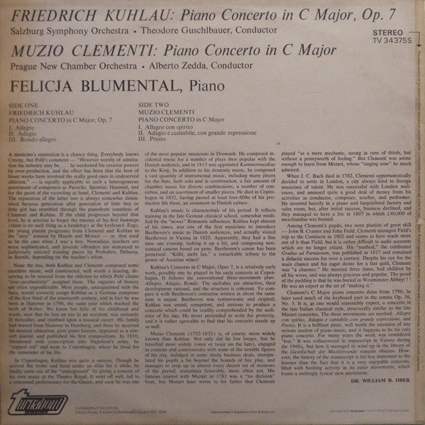 Daniel Friedrich Rudolph Kuhlau, Muzio Clementi - Felicja Blumental, Alberto Zedda & Theodor Guschlbauer : Piano Concerto In C Major, Op. 7 / Piano Concerto In C Major (LP)