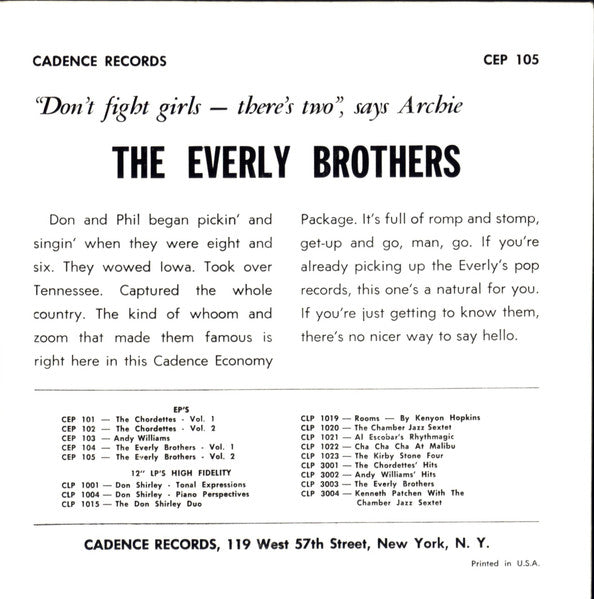 The Everly Brothers* : Everly Bros. (7", EP, Ind)