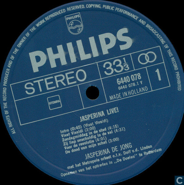 Jasperina de Jong Met Metropole Orchestra o.l.v. Dolf van der Linden : Jasperina Live! (LP, Album, RE)