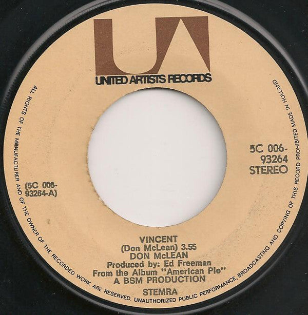 Don McLean : Vincent (7", Single, Pin)