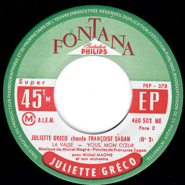 Juliette Gréco : 3 - Juliette Gréco Chante Françoise Sagan (7", EP, RE)