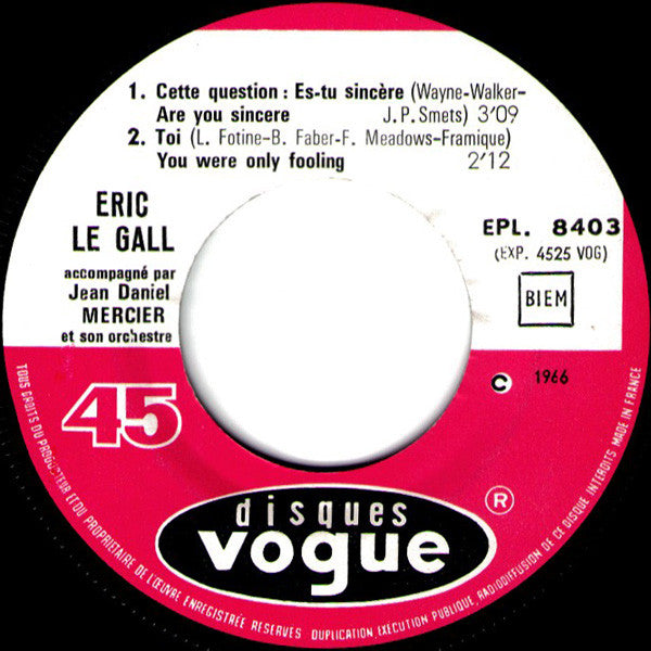 Eric Le Gall : Pour Un Regard (7", EP)