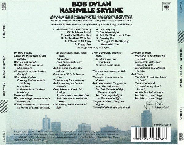 Bob Dylan : Nashville Skyline (CD, Album, RE, RM)