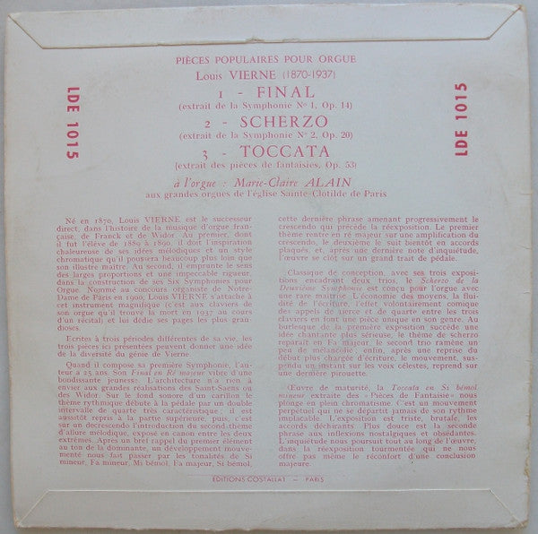 L. Vierne* / Marie-Claire Alain : Final / Scherzo / Toccata (7")