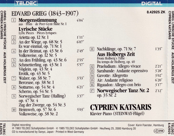 Edvard Grieg : Cyprien Katsaris : Morgenstimmung / Lyrische Stücke / Holberg-Suite (CD, Album)
