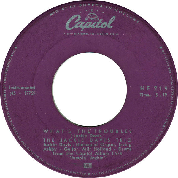 Jackie Davis Trio : What's The Trouble? (7", Single)