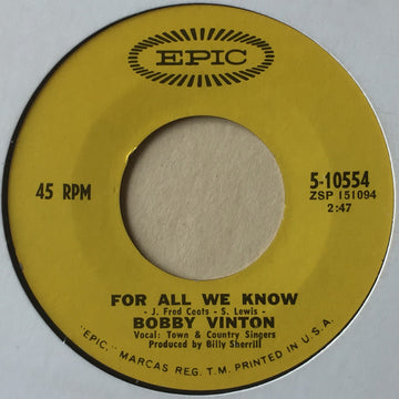 Bobby Vinton : For All We Know (7", Single)