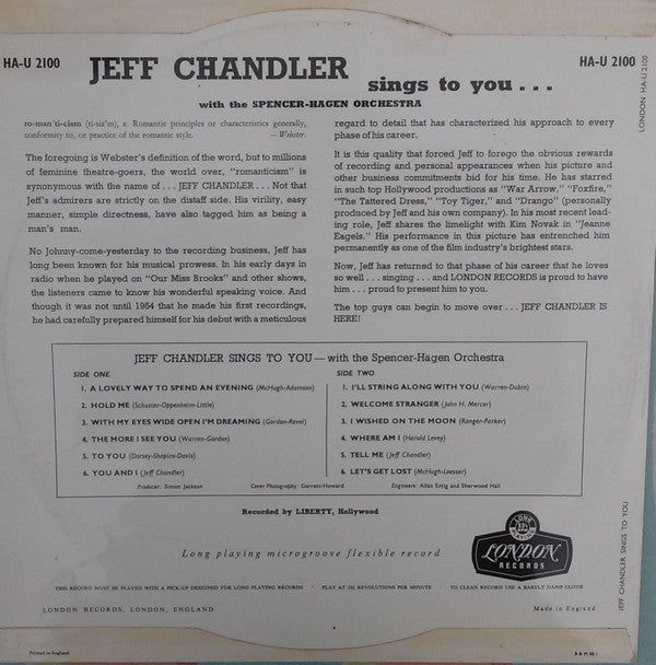 Jeff Chandler (4) With The Spencer-Hagen Orchestra : Sings To You (LP)
