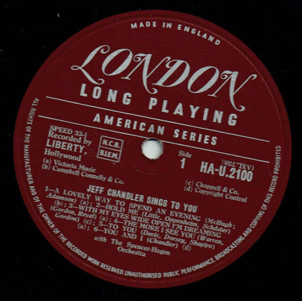 Jeff Chandler (4) With The Spencer-Hagen Orchestra : Sings To You (LP)