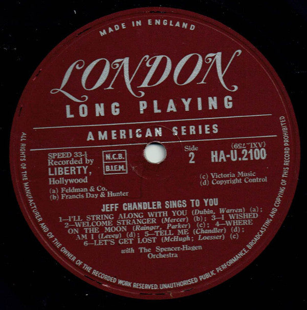 Jeff Chandler (4) With The Spencer-Hagen Orchestra : Sings To You (LP)