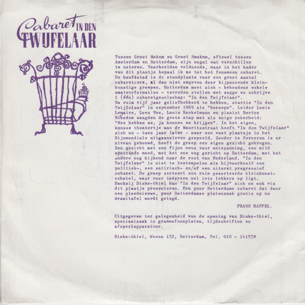 Cabaret In Den Twijfelaar : Rond De Oude Binnenweg (7", Single)