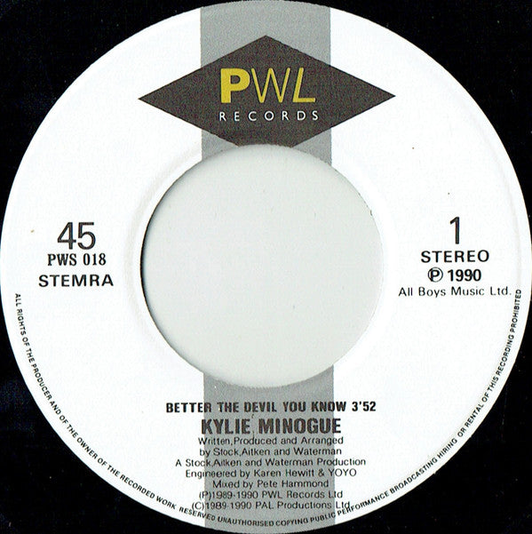 Kylie Minogue : Better The Devil You Know (7", Single)