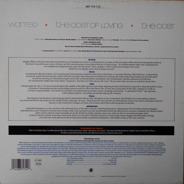 The Style Council : Wanted (Or Waiter, There's Some Soup In My Flies.) (12", Single)