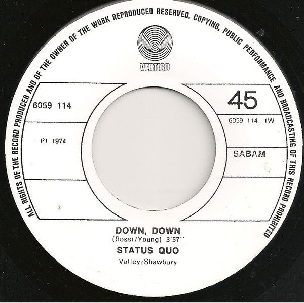 Status Quo : Down, Down (7", Single)