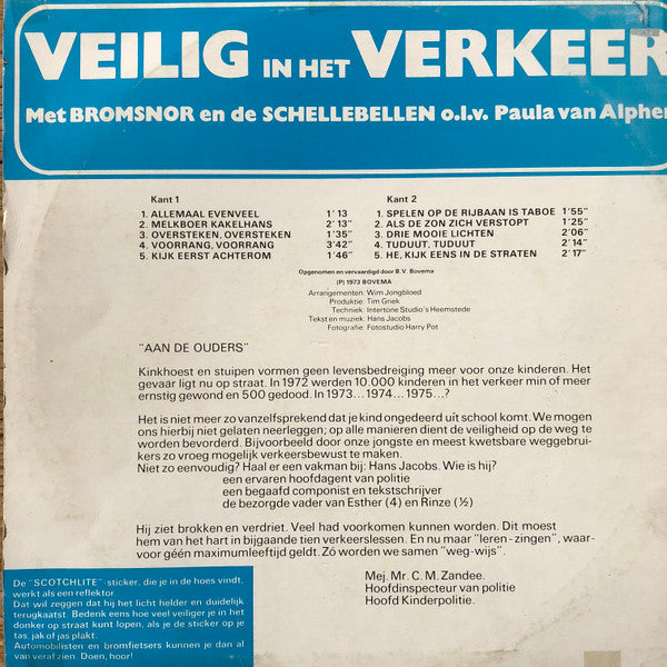 Bromsnor En De Schellebellen o.l.v. Paula van Alphen : Veilig In Het Verkeer (LP)