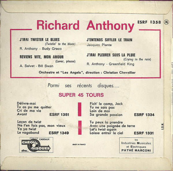Richard Anthony (2) : J'irai Twister Le Blues (CD, EP, RE, Car)