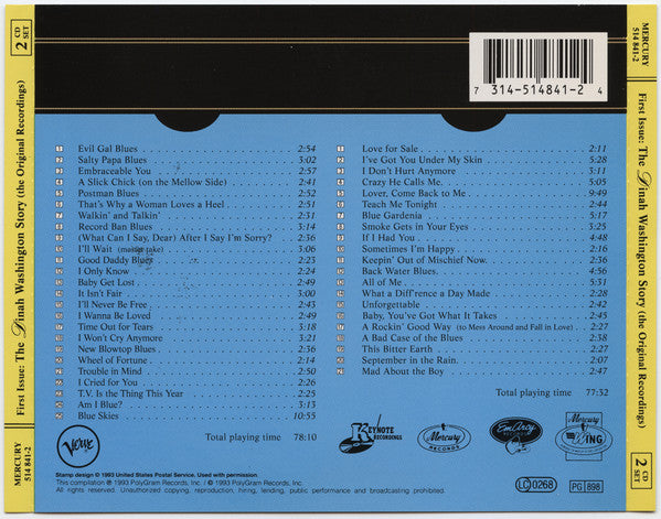 Dinah Washington : First Issue: The Dinah Washington Story (The Original Recordings) (2xCD, Comp)