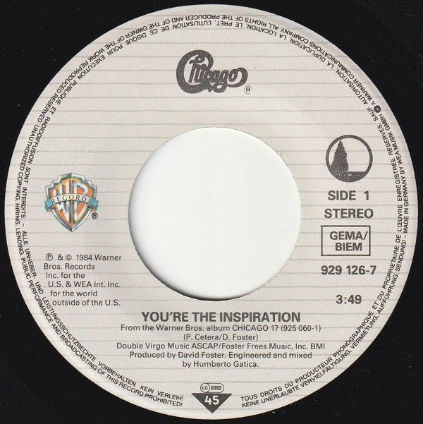 Chicago (2) : You're The Inspiration (7", Single)