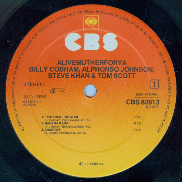 Billy Cobham • Steve Khan • Alphonso Johnson • Tom Scott : Alivemutherforya (LP, Album)