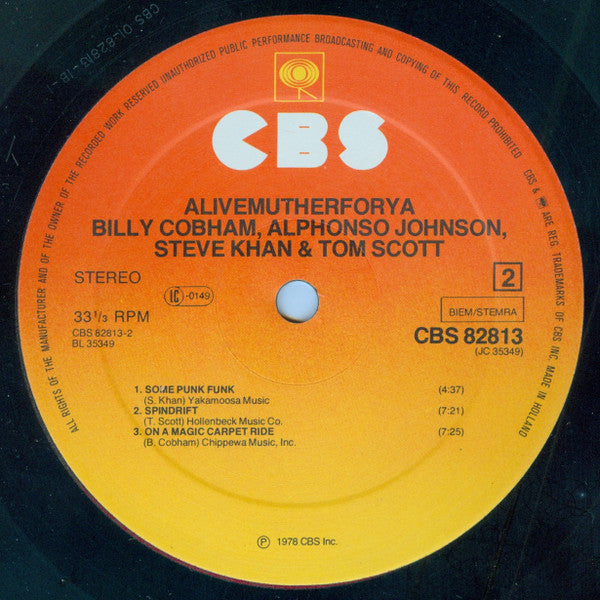 Billy Cobham • Steve Khan • Alphonso Johnson • Tom Scott : Alivemutherforya (LP, Album)