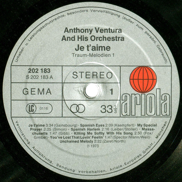 Orchester Anthony Ventura : Je T'aime  (LP, RE)