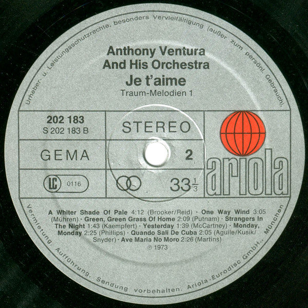 Orchester Anthony Ventura : Je T'aime  (LP, RE)