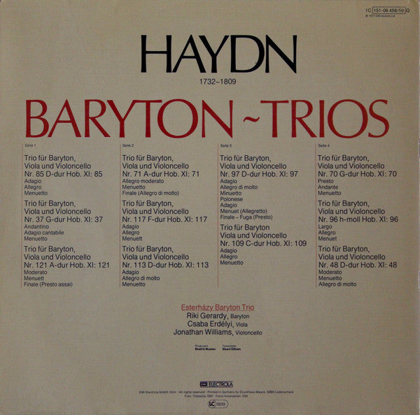 Joseph Haydn, Esterházy Baryton Trio : Baryton Trios  (2xLP, Album, Quad)