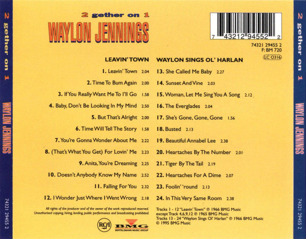 Waylon Jennings : 2 Gether On 1 - Leavin' Town / Waylon Sings Ol' Harlan (CD, Comp, RM)