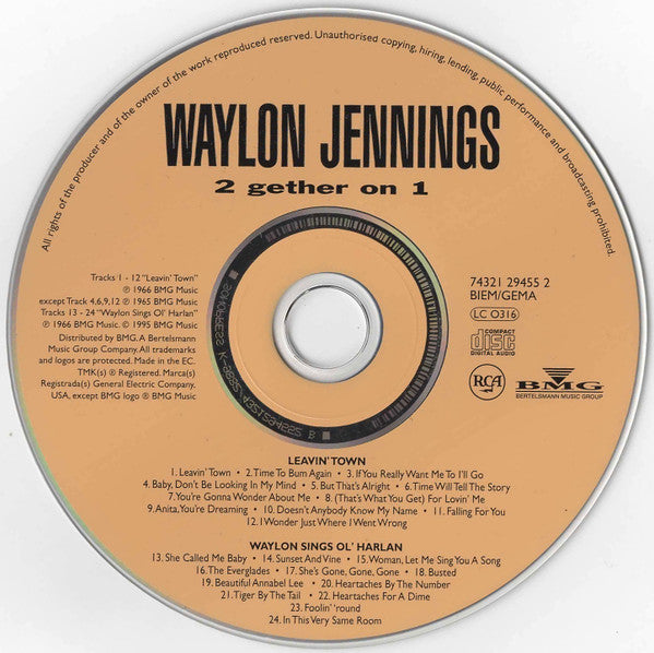 Waylon Jennings : 2 Gether On 1 - Leavin' Town / Waylon Sings Ol' Harlan (CD, Comp, RM)