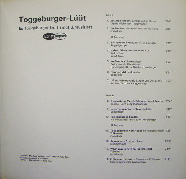 Various : Toggeburger-Lüüt (Ebnat Kappel - Es Toggeburger Dorf Singt U. Musiziert) (LP)
