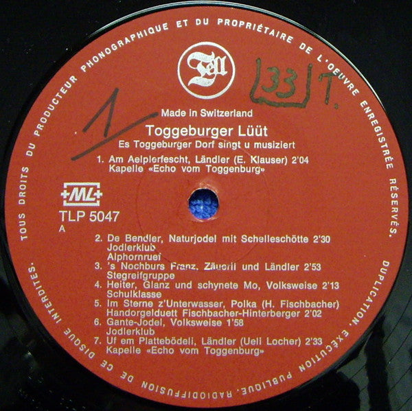 Various : Toggeburger-Lüüt (Ebnat Kappel - Es Toggeburger Dorf Singt U. Musiziert) (LP)