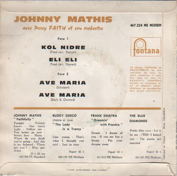 Johnny Mathis : Kol Nidre (7", EP)