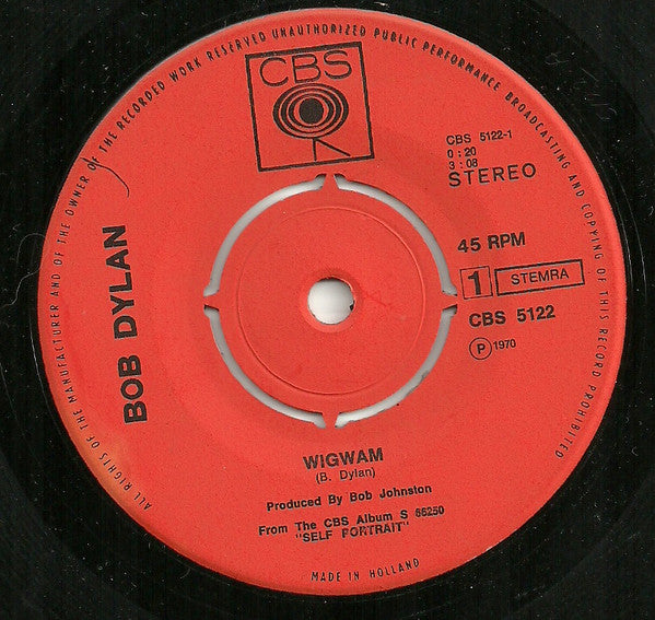 Bob Dylan : Wigwam / Copper Kettle (The Pale Moonlight) (7")