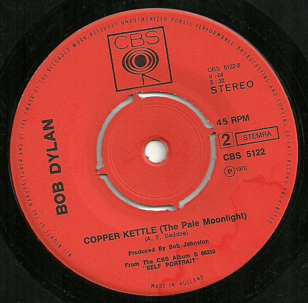Bob Dylan : Wigwam / Copper Kettle (The Pale Moonlight) (7")