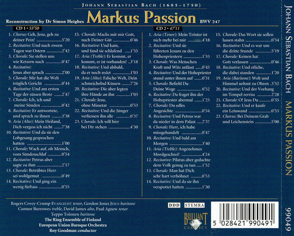 Johann Sebastian Bach : Markus Passion (2xCD, Album)