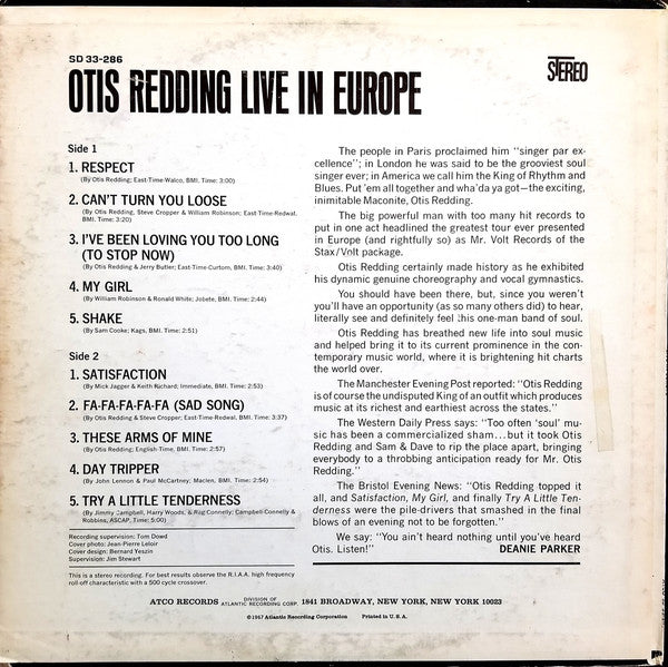 Otis Redding : Otis Redding Live In Europe (LP, Album, Pre)