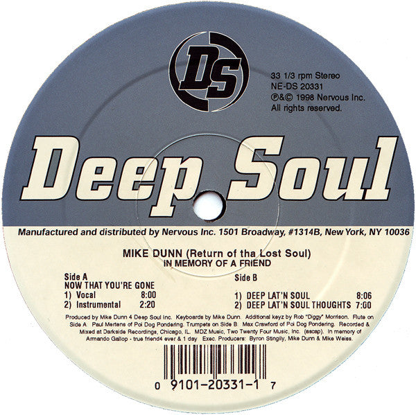 Mike Dunn : Return Of Tha Lost Soul (In Memory Of A Friend) (12")