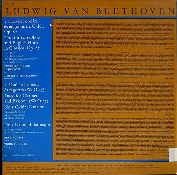 Ludwig van Beethoven : Trio For Two Oboes And English Horn In C Major, Op. 87  / Duos for Clarinet and Bassoon No. 1 and 3 WOO 27 (LP)