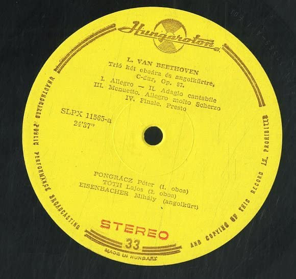 Ludwig van Beethoven : Trio For Two Oboes And English Horn In C Major, Op. 87  / Duos for Clarinet and Bassoon No. 1 and 3 WOO 27 (LP)