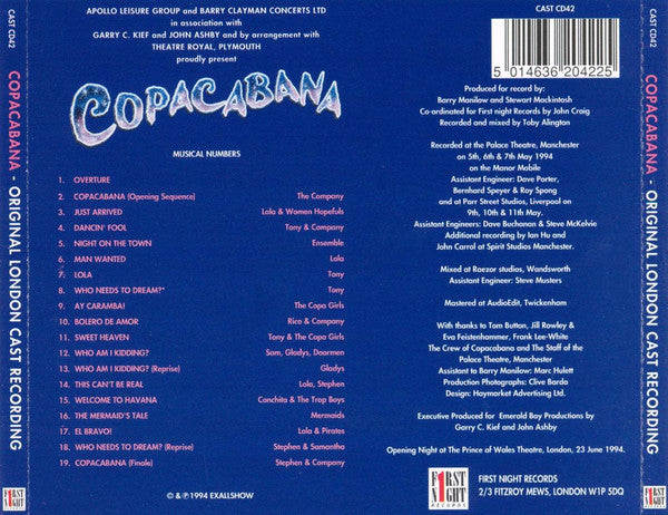 Barry Manilow, Bruce Sussman, Jack Feldman : Barry Manilow's 'Copacabana' (Original London Cast Recording) (CD)
