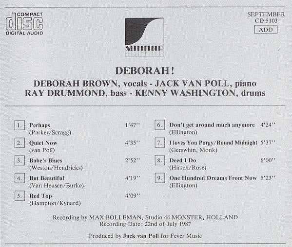 Deborah Brown - Jack van Poll, Ray Drummond, Kenny Washington : Deborah! (CD, Album)