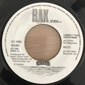 Mud : Lonely This Christmas (7", Single, Gre)