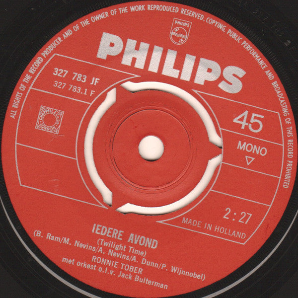 Ronnie Tober : Iedere Avond / Voor Jou (7", Single, Mono, Red)