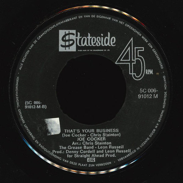 Joe Cocker : She Came In Through The Bathroom Window / That's Your Business (7", Single)