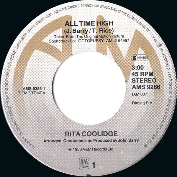 Rita Coolidge : All Time High (The Theme Song From Octopussy) (7", Single)